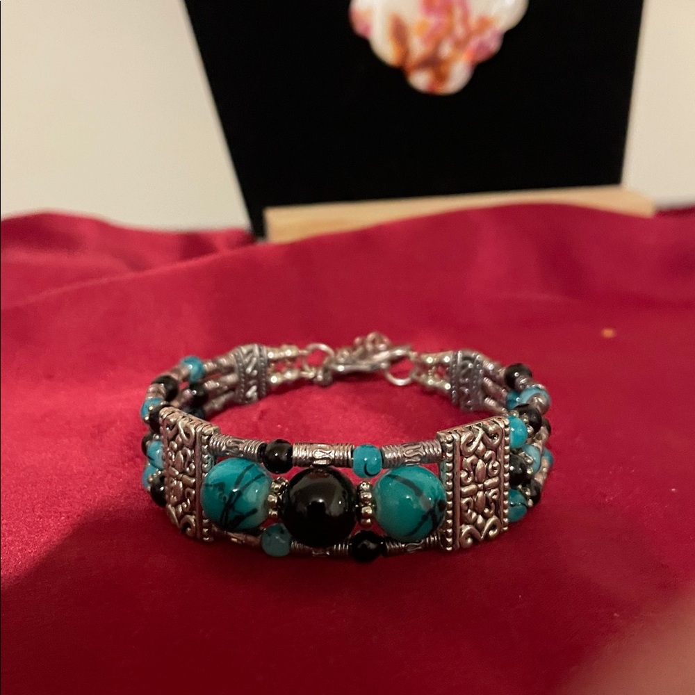 Artisan Silver and Turquoise Bracelet - Picture 2 of 5